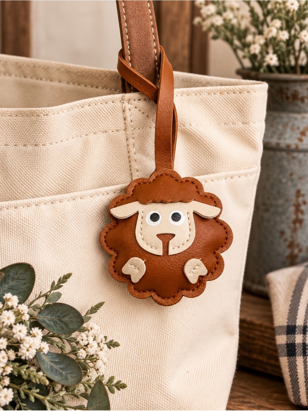 Brown Sheep Lamb Bag Charm Purse Charm Loop Keychain New
